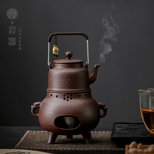 Retro Style Rough Pottery Teapot And Tea Stove <b>Set</b> With Lid Heat Resistant For Home Tea Room Use - Product Image 1