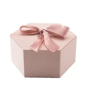 육각형 절묘한 실크 리본매듭 발렌타인 포장 꽃 상자 종이 꽃 선물 상자 상표 사용자 정의