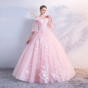 Pink Long Performance Dress Women Stage Solo Tutu Skirt Polyester Art Exam Attire Evening Gown Adult Size 12-17 - Product Image 1