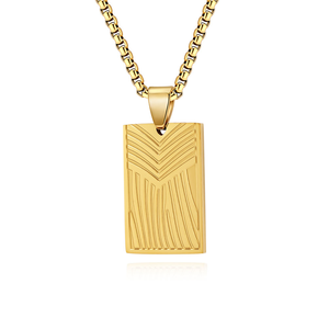 Colar Masculino de Aço Titânio com Pingente Quadrado e Corrente Cordão, Estilo Clássico Europeu Minimalista, com Relevo, Moda Cristã - Product Image 3