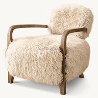 Chaise de salon moderne en cuir de mouton en bois à dossier haut