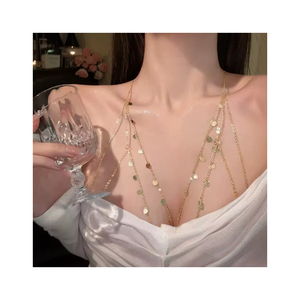 Chaîne de corps vintage en alliage exotique, collier de clavicule, paillettes, collier de dos pour femmes - Cadeau - Product Image 1