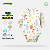 Combinaison bébé tout-petit en coton 100% imprimé lapin de Pâques personnalisé Puresun