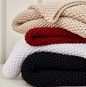 Custom Crochet Throw Blanket Soft 100% Acrylic Yarn Bulky Chunky Extra Large Size Knitted Waffle Blanket for Sofa