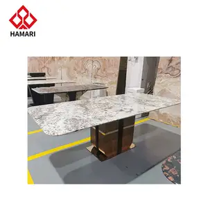कस्टम प्रकार की बनावट स्मार्ट फर्नीचर संगमरमर कृत्रिम पत्थर लक्जरी पत्थर डाइनिंग टेबल कुर्सी