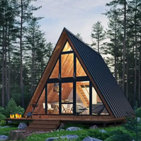 Villa de luxe préfabriquée en structure acier, kit maisonnette A-frame pour camping, module de villa de camping triangulaire de luxe