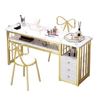 Juego de Mesa y Silla para Salón de Uñas, Moderno, Sencillo y Popular, con Doble Cajón Especial, Tablero de MDF de Alta Densidad para Maquillaje