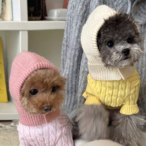 Gorro de punto estilo coreano para perros y gatos, bufanda con capucha para mascotas de otoño e invierno, gorro tipo pasamontañas, para Teddy y Bichon Frise - Product Image 2