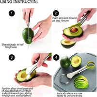 Trancheuse à avocat double tête en acier inoxydable de haute qualité |   Décortiqueur, coupeur et séparateur 3-en-1 |   Gadget de cuisine multifonction pour la préparation de l'avocat