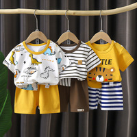 Setelan Lengan Pendek Lucu Desain Hewan Kartun Cetak Anak-anak 25 Musim Panas Baru Kaos Katun Anak Laki-laki Celana Pendek Gaya Korea Bayi