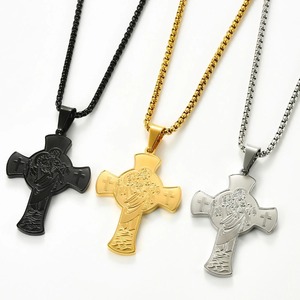 Collier pendentif croix religieuse en acier inoxydable pour femmes et hommes, breloques de prière chrétienne père et fils, chaîne de foi, bijoux en métal, cadeau - Product Image 1