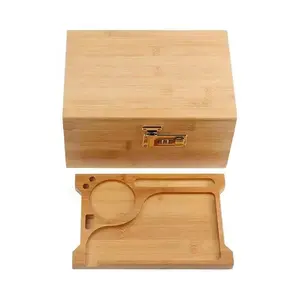 Gran oferta, caja de almacenamiento de hierbas de madera de bambú, accesorios para fumar, bandeja rodante, contenedor de almacenamiento, Molinillo, papel de liar para pipa