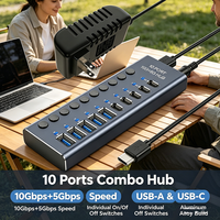 Hub USB 3.2 à 10 ports, hub de données super rapide 10 Gbps avec interrupteurs individuels pour ordinateur
