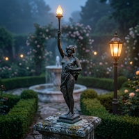 Lampe Statue de Dame Classique en Bronze - Œuvre d'Art Intérieure et Extérieure, Sculpture Métallique Élégante pour Jardin et Intérieur