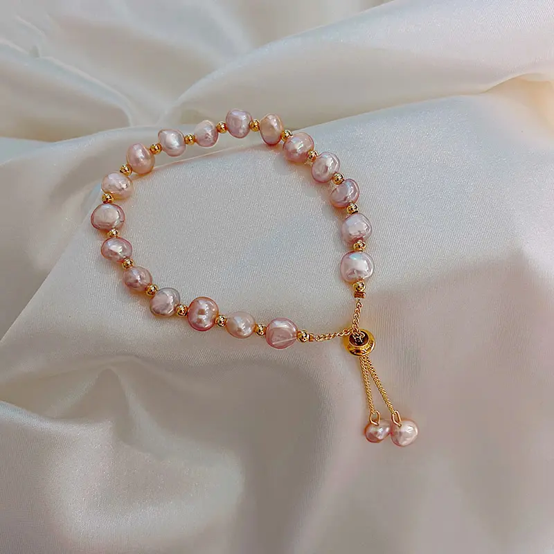 Baroque gelang mutiara air tawar es keluar kubik zirkon rantai tenis batu Opal bunga Slider gelang rantai untuk Gadis