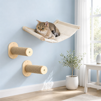 Arbre à chat mural en bois de luxe classique à monter soi-même, avec plusieurs niveaux, échelle en corde de sisal, design escalier à quatre marches, emballé en carton