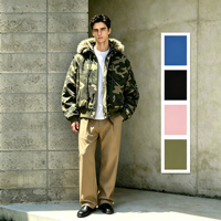 Veste bomber en toile personnalisée de haute qualité avec impression numérique camouflage, coupe ample, fermeture éclair et capuche en fourrure, pour l'automne
