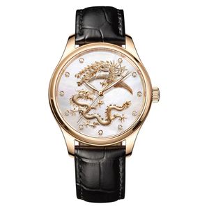 <span class=keywords><strong>Montre</strong></span> mécanique en acier inoxydable avec bracelet en cuir de style chinois, dragon et phénix du zodiaque en nacre, logo personnalisé OEM - Product Image 6