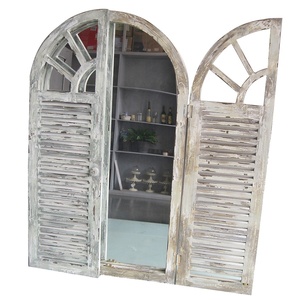 Luckywind Shabby Chic Trang Trí Màn Trập Gỗ Tường Gương Trang Trí Tường Với Cửa Kiểu Pháp - Product Image 5