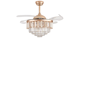 Ventilateur de plafond LED de luxe 42 pouces à moteur DC réversible, design européen, télécommande, cristaux invisibles rétractables, 3 éclairages modifiables, 6 vitesses - Product Image 1