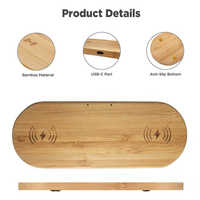 Chargeur sans fil à deux ports USB Type-C en bois de bambou et noyer pour téléphones mobiles, montres et autres appareils