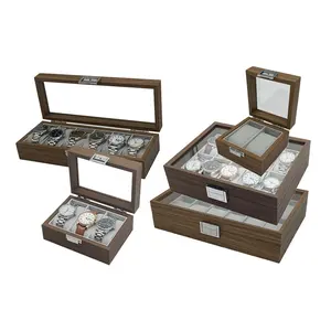 Caixa de exposição luxuosa de madeira para armazenamento de relógios, 12 caixas com 6 ranhuras, madeira de nogueira