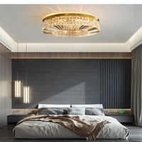 Lustre moderne en cristal de fer avec finition dorée et éclairage LED pour salon et plafond de maison