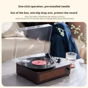 เครื่องเล่นแผ่นเสียงไม้แบบวินเทจ พกพาสะดวก พร้อมบลูทูธ ลำโพงในตัว ฝาครอบกันฝุ่น เหมาะเป็นของขวัญสำหรับคนรักแผ่นเสียง - Product Image 2