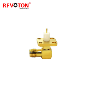 Mạ vàng 4 lỗ mặt bích gắn kết SMA nữ góc phải RF kết nối với SMA Jack hàn kết nối - Product Image 2