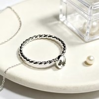 925 Sterling Silber Gedrehter Bandring, Blanker Runder Flacher Fassungsring, Leere Ringfassung für DIY Cabochon-Edelstein-Einlage