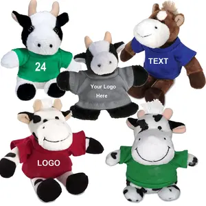 LLavero de peluche de vaca con LOGO OEM, mascota de marca, vaca de peluche barata con camisetas, impresión personalizada, juguete de toro de peluche suave