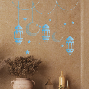 Autocollants muraux DAMAI pour l'Aïd, lanterne bleue, lune, étoiles, taille moyenne, décoration intérieure du Ramadan pour fenêtres et portes - Product Image 4