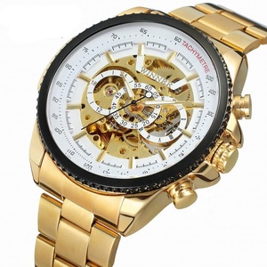 Men's Gold Skeleton Automatic <b>Mechanical</b> <b>Watch</b>, Decorative Tachymeter Bezel, Luxury Stainless Steel Business Dress Wristwatch - Product Image 2