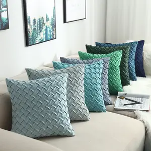 Boho Basket Weave Pattern Decorative Throw Pillow Cover Super Soft Suede Solid Square Accent Cushion Case for Couch Sofa