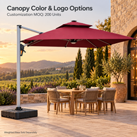 Parasol cantilever 3x4M à bords nettoyés avec bandes LED intégrées, mât en aluminium de 120MM, parasol déporté 10x13FT pour villa et jardin