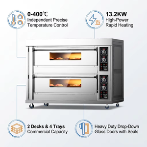 <span class=keywords><strong>Four</strong></span> <span class=keywords><strong>à</strong></span> sole électrique professionnel 2 niveaux 4 plateaux, contrôle précis de la température 400°C, en acier inoxydable, pour la cuisson de pizzas et pains en restaurant - Product Image 2