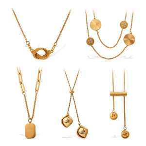 Collier minimaliste en acier inoxydable plaqué or avec pendentif boule, chaîne serpent 95cm+5cm, unisexe, à porter au quotidien - Product Image 3