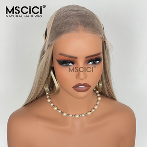 Parrucca Liscia con Highlights in <span class=keywords><strong>Capelli</strong></span> Umani Brasiliani, <span class=keywords><strong>Biondo</strong></span> <span class=keywords><strong>Cenere</strong></span> Misto, 13x4 HD, con Pizzo Trasparente Frontale, Pre-Piumata, Senza Colla - Product Image 5
