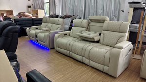 Conjunto de Muebles Reclinables con Luces LED de Cuero Genuino para Sala de Estar L25022 L25022 - Product Image 6