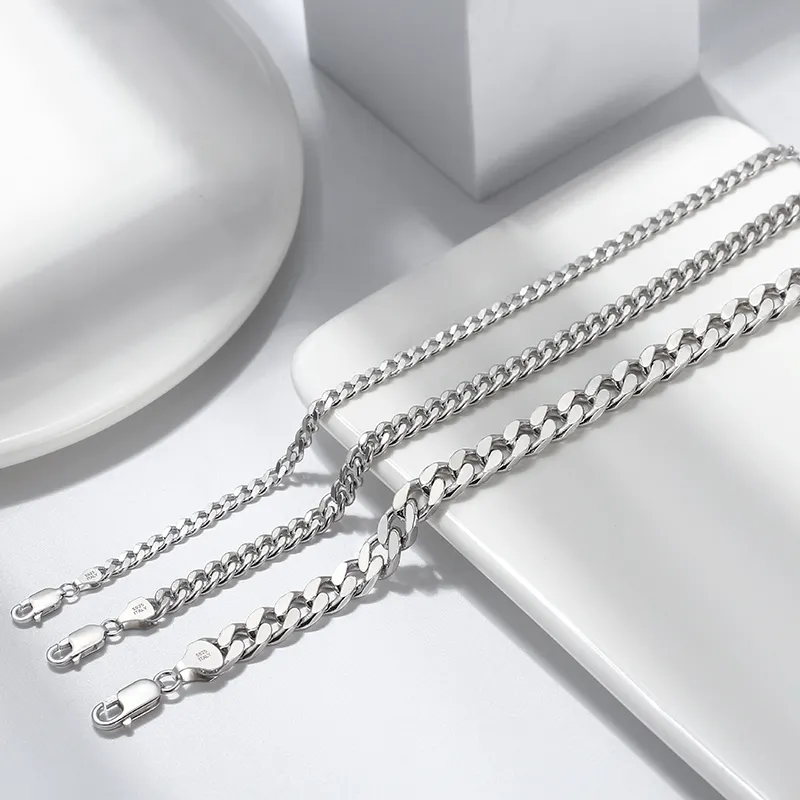 SB104-106 RINNTIN 925 Sterling Silver Italian 7mm Solid Diamond-Cut Cuban Link Curb Chain Bracelet for Men Women
