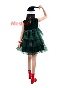 Vestido de Fiesta para Mujer Adulta MS, Verde, con Tul en Capas, Disfraz de Árbol, Lazo Rojo, Sombrero Navideño, Traje para Actuación en Escenario - Product Image 3
