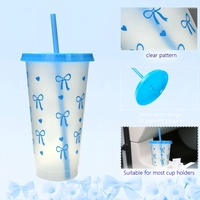 Gobelets réutilisables écologiques en plastique de 24 oz, étanches, compatibles lave-vaisselle, pour boissons froides, avec couvercle et paille, pour le camping et les voyages, blanc, rose, bleu, nœud papillon