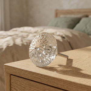 Clear Round <b>Glass</b> Modern Door Knob with Floral Pattern Screw Mount Handle for Living Room Home Decor - Product Image 2