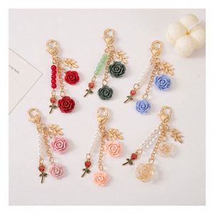 Hot Flower Keychain Chain Tassel Rose Pendant Rose <b>Key</b> Chains Flower <b>Key</b> <b>Ring</b> for Women Girls Purse <b>Bag</b> Charm Accessories Decor - Product Image 1