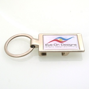 Personalized Rectangle Dome Epoxy Logo Metal Beer Bottle Opener Keychain