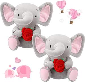 Individuelles 2-er Pack Grauer Rosen-Elefant Stofftier individuelles Logo weiches Baby-Elefant-Plüschtied mit roter Rose zum Valentinsgeschenk - Product Image 2