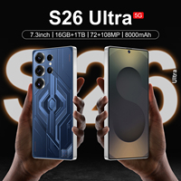 5G S26 Ultra Global pemasok jumlah besar pengisian cepat pembuka kunci wajah 7.3 inci 16Gb + 1TB 108MP 8000mah ponsel pintar Android 14 Premium