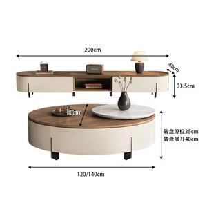 Mobile TV Moderno <span class=keywords><strong>con</strong></span> Tavolino da Caffè, Set di Lusso in Legno di Noce, Console Multimediale <span class=keywords><strong>con</strong></span> <span class=keywords><strong>Cassetti</strong></span> Portaoggetti - Product Image 6