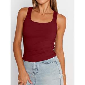 Camisetas sin mangas de verano 2025 personalizadas para mujer, cuello cuadrado, acanalado, sin mangas, cultivo básico, transpirable, ajustado, ropa Y2K, talla Queen - Product Image 2