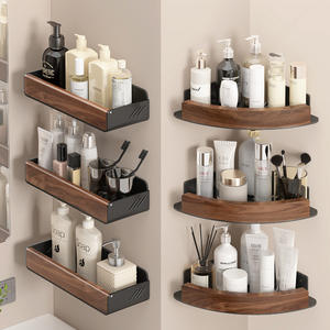 Estante de esquina para baño de nogal, forma triangular, estante de almacenamiento duradero para gel de ducha en el tocador - Product Image 3